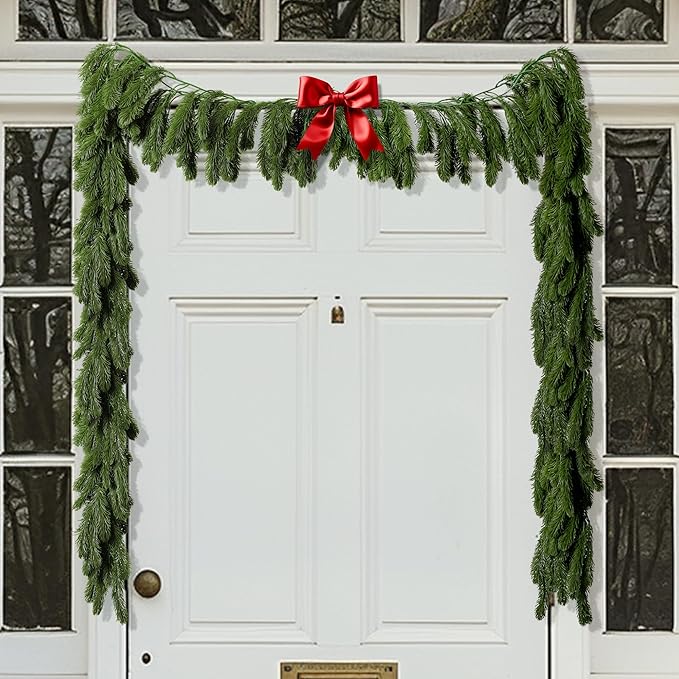 9.8 Ft Christmas Norfolk Pine Garlands, Single Fork Norfolk Pine Realistic Touch Garland, Artificial Pines Greenery Garland for Christmas Table Fireplace Wall Home Decoration