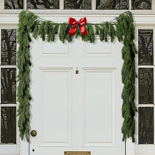 9.8 Ft Christmas Norfolk Pine Garlands, Single Fork Norfolk Pine Realistic Touch Garland, Artificial Pines Greenery Garland for Christmas Table Fireplace Wall Home Decoration