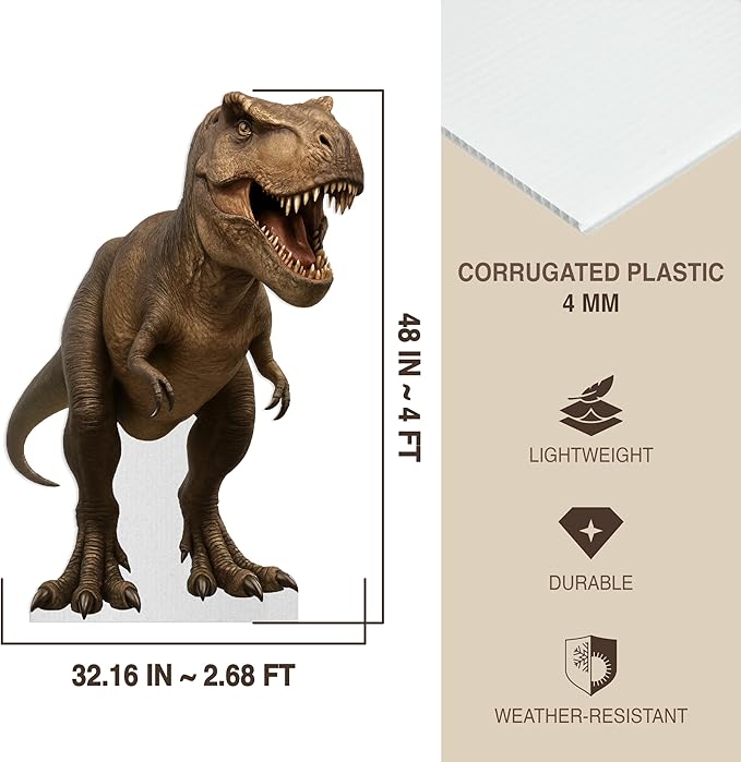 T-rex Life Size Standee - 4FT Freestanding Coroplast Cutouts | Jurassic Animal Standup Photo Booths, Jungle Party, Birthday & Halloween Decorations