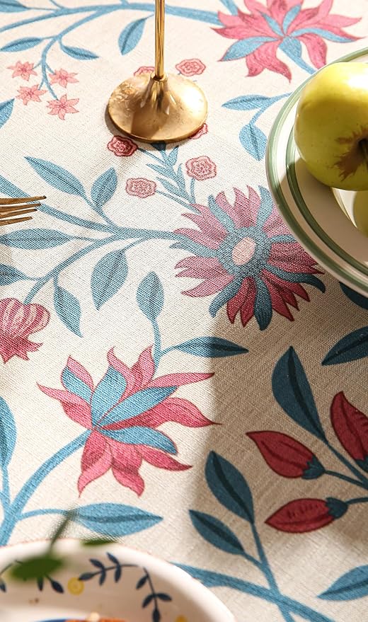 Farmhouse Berry Red Floral Cloth Runner for Coffee Table,71 Inches Long Linen French Table Runners,Decor Tabletop for Kitchen,Dining,Tea Party,Home,Christmas,12"*71"