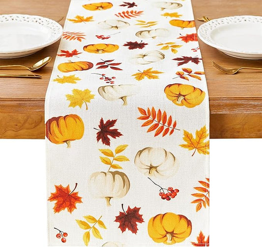 YATOJUZI Maple Leaf Pumpkin Table Runner - Fall Autumn Table Runners Home Kitchen Dining Table Decorations Decor for Thanksgiving Day Party - 13x72 Inch