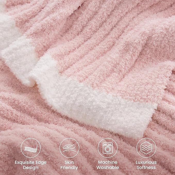 Snuggle Sac Pink Throw Blanket for Couch, Soft Cozy Ribbed Fluffy Blankets for Women, Warm Microfiber Knit Cute Throws for Girls Daughter Women Gifts for Mom, Pink, 50x60 inches