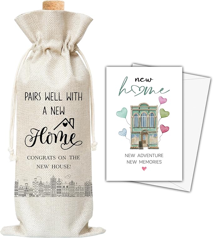 Housewarming Gifts Wine Bag & Card, New Home Wine Bag Gifts For Women Men New Homeowners Hostess, Realtor Gift to Clients, Pairs Well With A New Home Wine Bag For Housewarming New Home Party -53