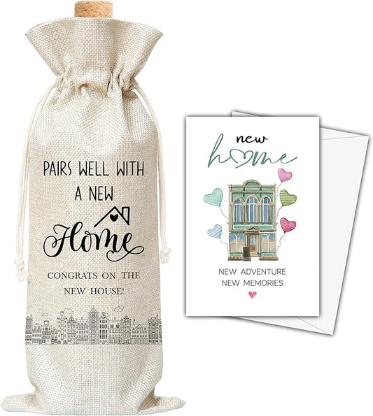 Housewarming Gifts Wine Bag & Card, New Home Wine Bag Gifts For Women Men New Homeowners Hostess, Realtor Gift to Clients, Pairs Well With A New Home Wine Bag For Housewarming New Home Party -53