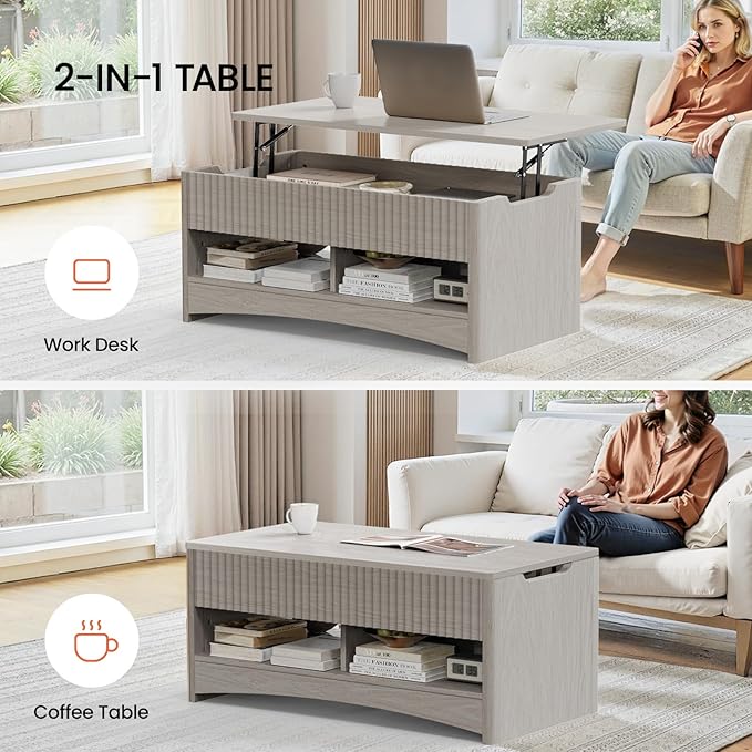 Amada Lift Top Coffee Table with Storage, Modern Center Table with Hidden Compartment, Rectangle Coffee Tables for Living Room, Small Spaces,Office,Grey