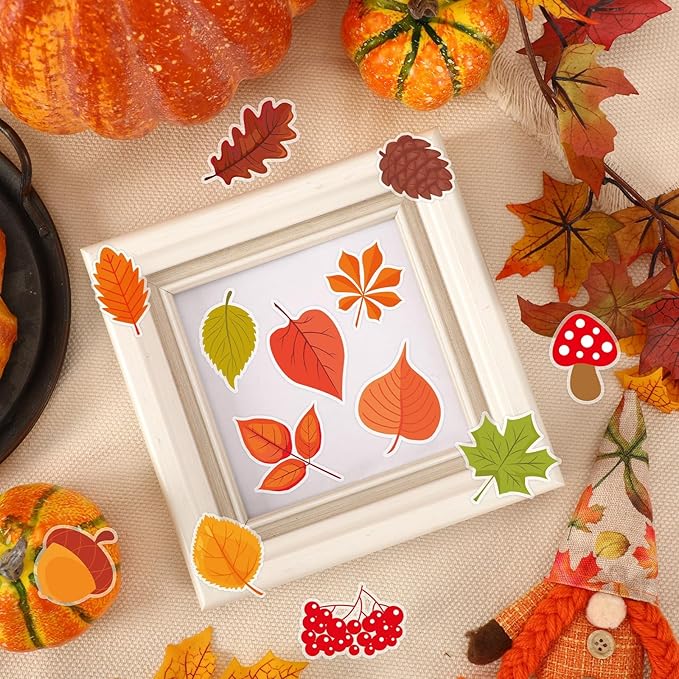 MARFOREVER 50 PCS Fall Gel Window Clings Stickers Reusable Autumn Maple Leaves Thick Gel Clings Decals for Kids Classroom Toddlers Home Thanksgiving Party Supplies Window Glass Decorations