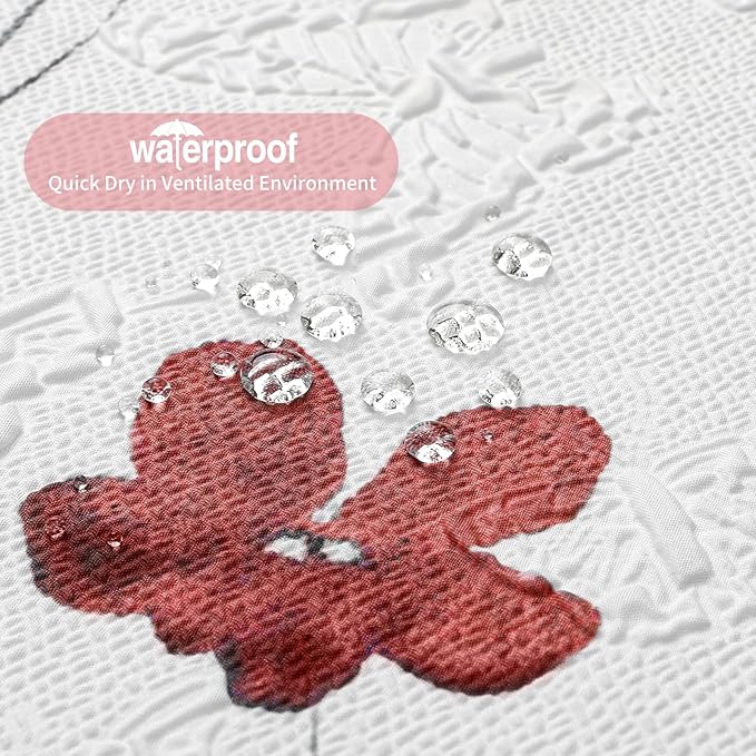 QiyI Watercolor Floral Shower Curtain, 3D Embossed Butterflies Peach Pink Flower Bathroom Curtain, Minimalist White Cloth Bath Curtain, Waterproof Fabric Textured Shower Curtain Set with Hooks, 72x72