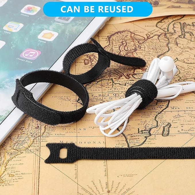 Pasow 60pcs Fastening Microfiber Cloth Cable Ties Wire Management(6/7/8 Inch, Black)