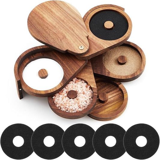 Mifoci Acacia 5 Tier Margarita Salt Rimmer Set Salt and Sugar Glass Rimmer Set with Lid and 5 Sponges Home Bar Accessories for Cocktails Drinks House Party Bartender Supplies