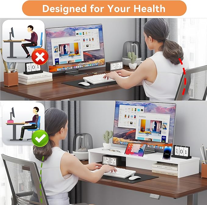 TV Riser Stand with LED Lights, 42.5in Super Large Monitor Stand with Phone Tablet Holder, Tabletop TV Stand Riser for Desk, Desktop Organizer for Computer, TV, Laptop, Printer