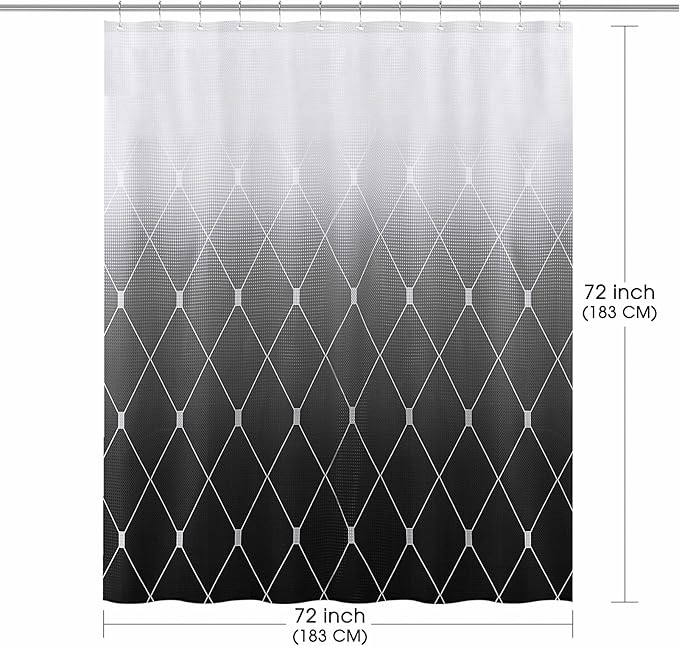 Black and White Shower Curtain, Black Ombre Geometric Men Bath Curtains for Bathroom, Masculine Shower Curtain, Durable and Machine Washable, 72 x 72 Inches, Black White and Gray