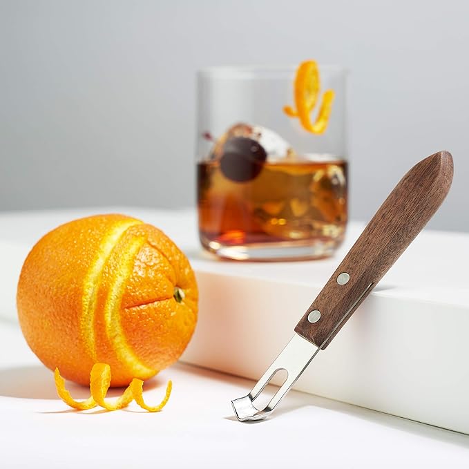 Viski Channel Knife, Citrus Zester and Orange Peeler Tool, Walnut Wood and Stainless Steel Bar Tool for Cocktail Garnishes, Perfect for Home Bars, Craft Cocktails and Bartender Gifts, Set of 1