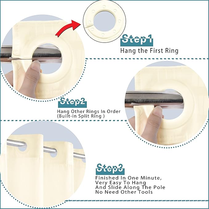 Conbo Mio No Hook Shower Curtain with Snap in Liner Set, Hotel Luxury Beige Shower Curtains for Bathroom with See Through Top Window, Waterproof, Washable 71W x 74H