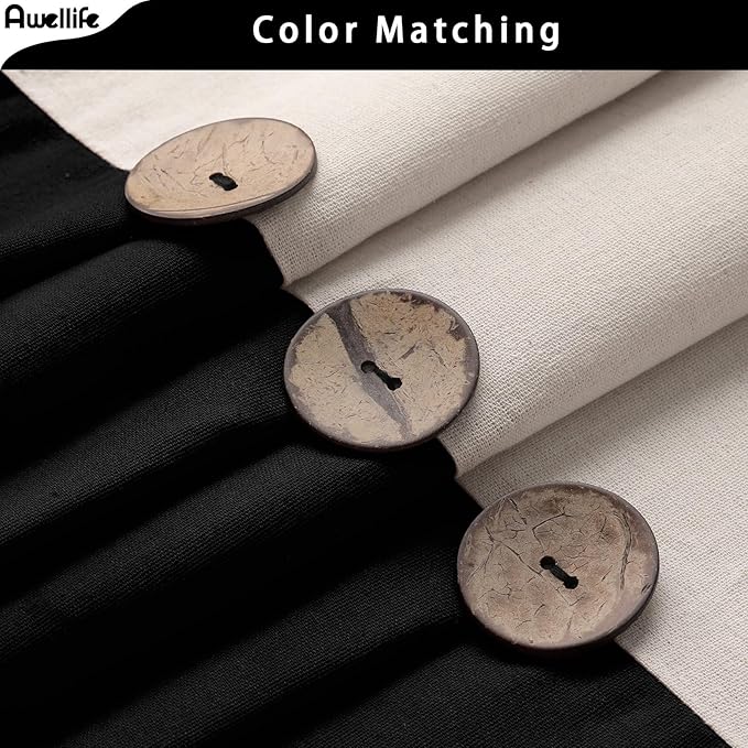 Awellife Farmhouse Cream Shower Curtain Button Linen Textured Woven Fabric,Country Style (Cream & Black, 72" W x 72" L)