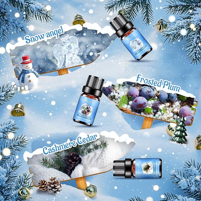 Winter Essential Oils Set, 6 Premium Holiday Fragrance Oil for Diffuser, Candle & Soap Making, Frozen Magic, Winter Wonderland, Hot Cocoa, Frosted Fir, Warm Sweater, Log Fire, Scented Oils for Home