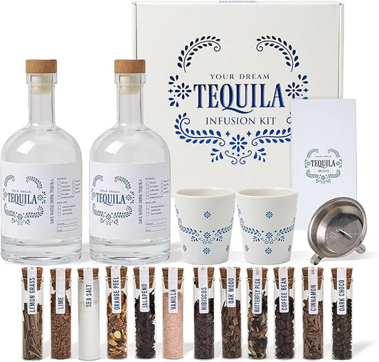 Tequila Gifts for Men – Tequila Making Kit - Bourbon Old Fashioned Infusion kit - Includes Bottles, Wood Chips, Botanicals – Perfect for Men & Women – Lover Gifts (No Alcohol Included)