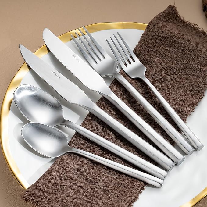 Silverware Set with Steak Knives,Zerophilo Flatware Set with Hexagon Handle 24 Pieces 18/0 Stainless Steel Cutlery Set for 4,Dishwasher Safe