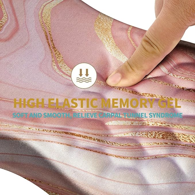 Hokafenle Ergonomic Mouse Pad Wrist Support with Massage Design, Wrist Rest Pain Relief Mousepad with Memory Foam&Non-Slip PU Base, Mouse Pads for Wireless Mouse & Desk (12x8 inch,Pink Gold Marble)