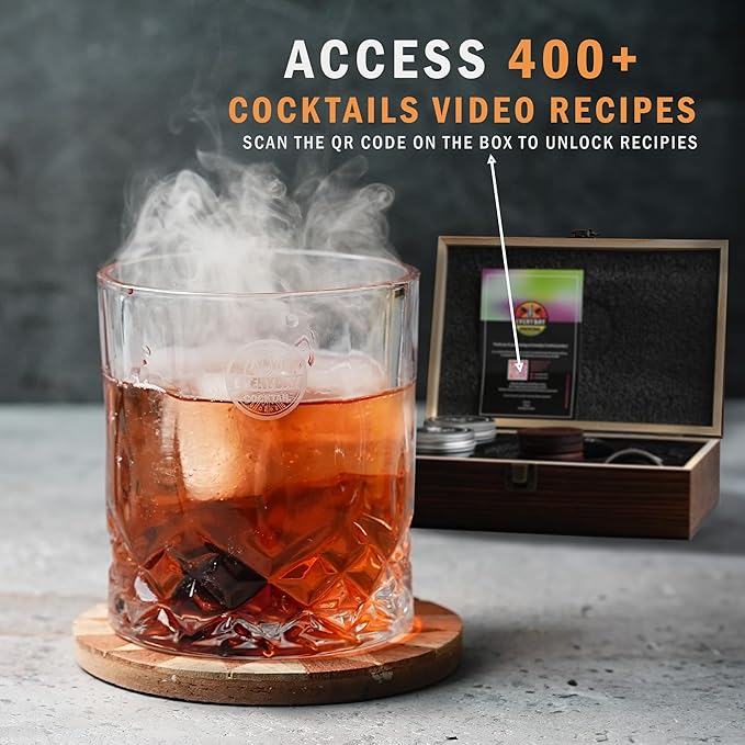 EVERYDAY COCKTAIL® | Whiskey Smoker Kit with Torch – Old Fashioned Smoker Kit with 4 Flavors Wood Chips – Deluxe Whisky Smoker Kit Gifts for Him Men Dad Gifts – Elegant Wooden Box Bourbon Smoker Kit