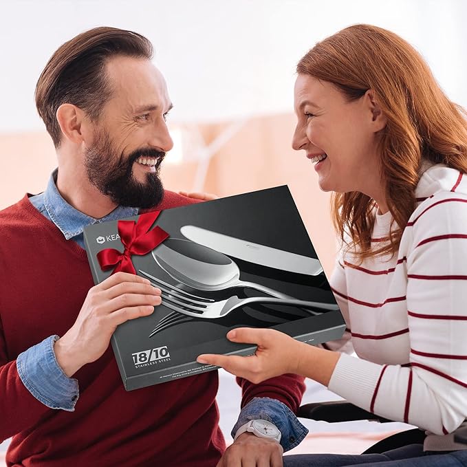 KEAWELL Luxury 20 Pieces 18/10 Stainless Steel Flatware set, Service for 4, silver plated with gold accents, Fine Silverware set and Dishwasher Safe (Gold)