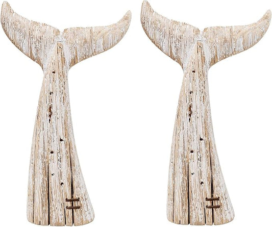 Morning View Whale Tail Decor Tabletop Nautical Decor Wood Whale Sculpture Set of 2 Whale Tail Statue Carved Figurine Coastal Home Beach House Decor Ocean Mediterranean for Shelf Bathroom 13.6 Inch