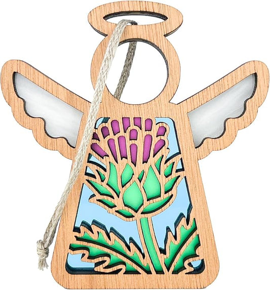 3.5" (H) Purple Scottish Thistle Christmas Ornament - Scotland Flower Ornament Angel Wings - Unique Gifts for Women