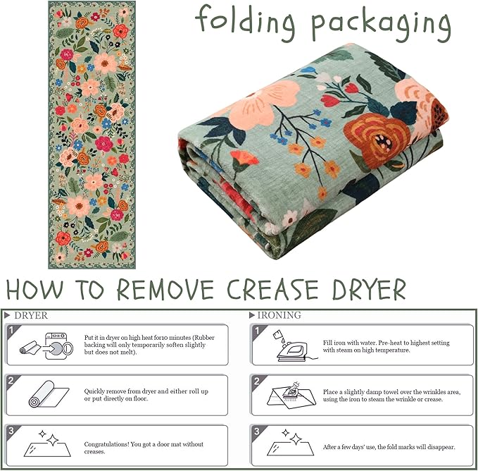 Rugcomf Runner Rug for Hallways Kitchen Rug Non Slip 2'x 6' Washable Rugs with Rubber Backing Soft Floral Carpet Runner for Hallways, Kitchen, Laundry, Bedroom, Bathroom(Green)