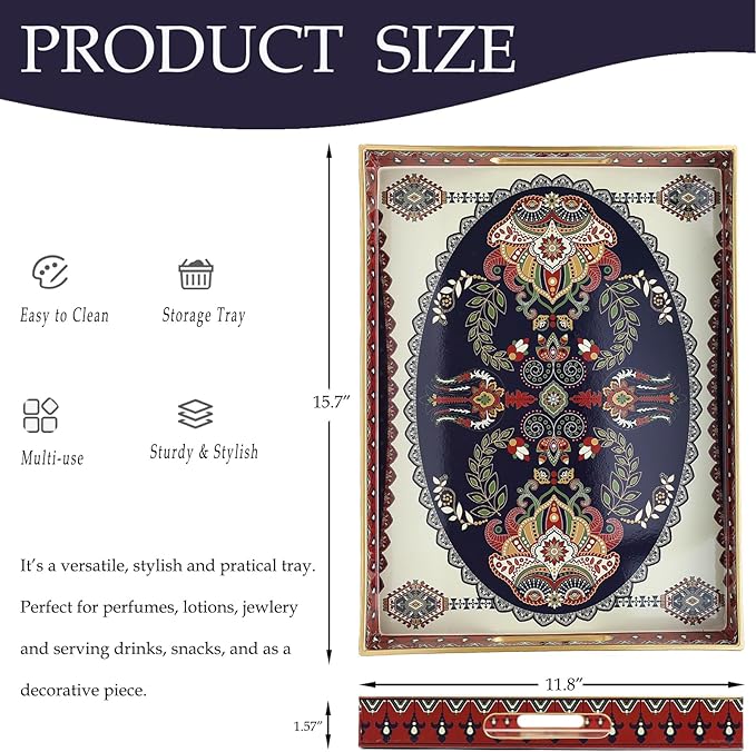 Spsyrine Plastic Serving Tray for Ottoman, Coffee Table, Rectangle Decorative Tray for Entertaining, Outdoor, Living Room, Home Decor