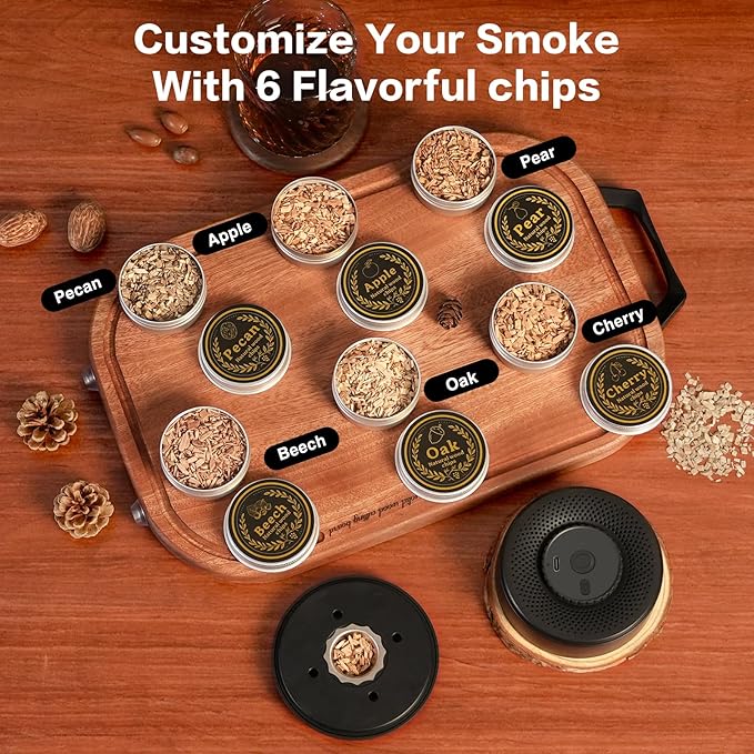 Electric Whiskey Smoker Kit with 6 Flavors Wood Chips, old fashioned smoker kit Built-in LED Ambient Light, Bourbon Smoker Kit, Bourbon Whiskey Gifts for Men,Dad,Husband