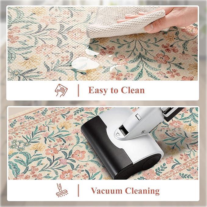 Collive Kitchen Mats Cushioned Anti Fatigue, Non Slip Waterproof Kitchen Floor Mat Modern Pink Floral Sink Rug, Comfort Desk Standing Rugs for Bedroom, Laundry, Home Office, 2'x5'