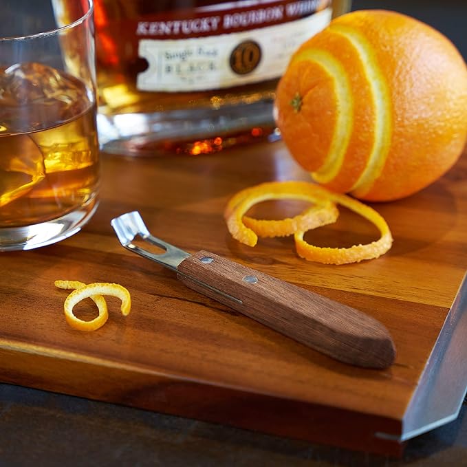 Viski Channel Knife, Citrus Zester and Orange Peeler Tool, Walnut Wood and Stainless Steel Bar Tool for Cocktail Garnishes, Perfect for Home Bars, Craft Cocktails and Bartender Gifts, Set of 1