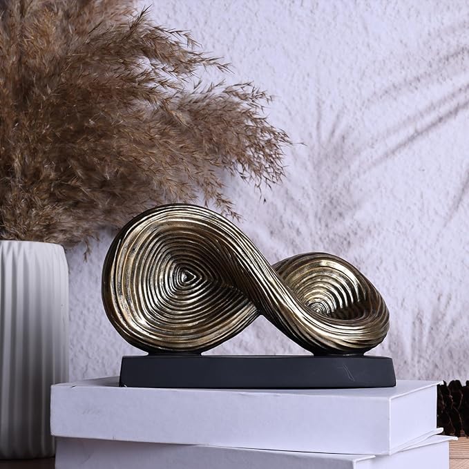 5.5‘’ Infinity Knot Sculpture - Abstract Decorative Object, Modern Infinity Loop Symbol for Home Decor, Knick Knacks for Shelves, Living Room Table, TV Stand, Geometric Coffee Table Statues(Gold)