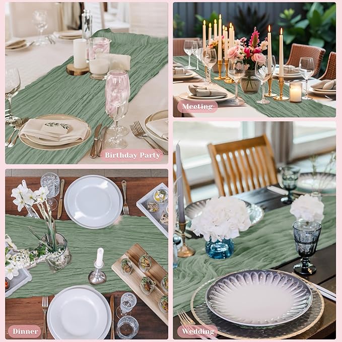 Sage Green Table Runner, 10Ft 120in Cheesecloth Table Runner, Gauze Rustic Cheese Cloth Table Runners for Wedding, Party, Baby Shower, Boho Table Runners for Christmas Thanksgiving Halloween Easter