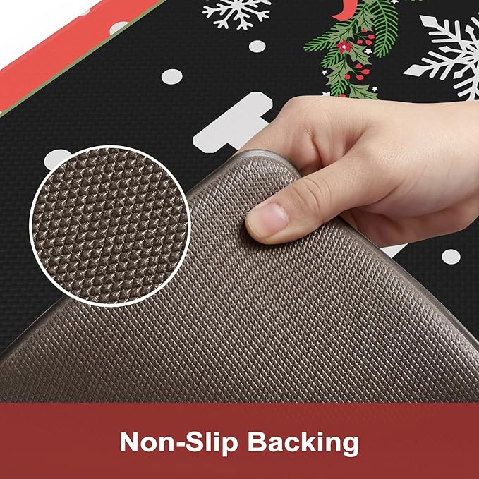 Christmas Joy Winter Snowflake Kitchen Floor Mat, Cushioned Anti Fatigue Kitchen Rug Waterproof Kitchen Rug Sets of 2, Non Slip Comfort Foam Standing Mat for Office Sink Laundry 17x30+17x47inch