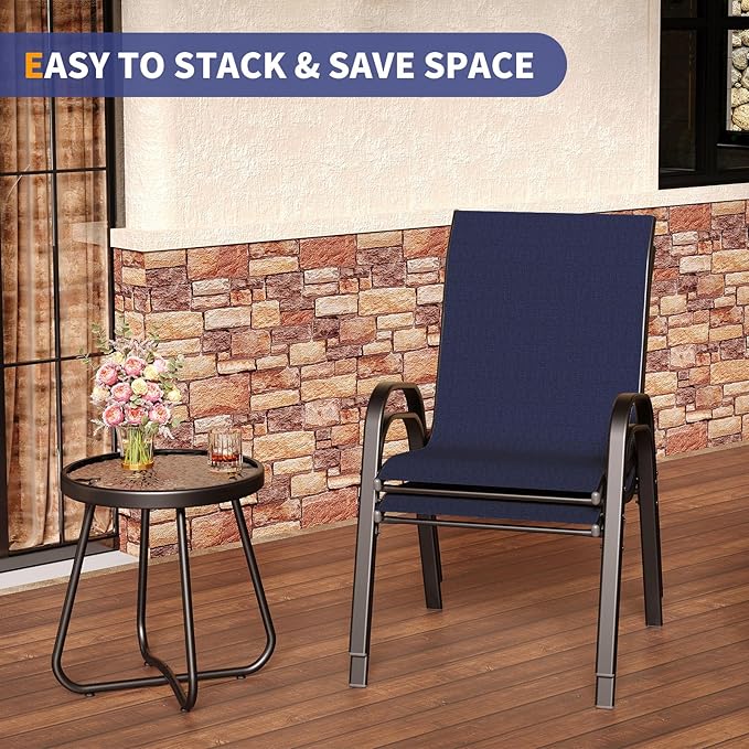 Amopatio 3 Piece Patio Set, Outdoor Stackable Dinging Chairs for All Weather, Breathable Garden Outdoor Furniture for Backyard Deck, Navy Blue
