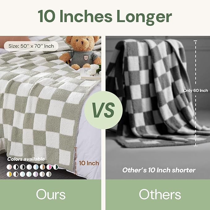 WRENSONGE Checkered Throw Blanket, Black Grey Checkered Soft Cozy Fluffy Warm Hand Made Throw Blankets for Couch, Sofa, Chair, Bed, Picnic,Travel Lightweight Bed Blankets for Men