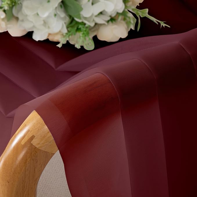Aiyufeng Sheer Window Curtain Panels 90 Inch Long 2 Pieces, Voile Top Dual Rod Pocket Breathable Fashion Drapes Window Treatment for Wedding Ceremony/Bedroom/Living Room, 42W x 90L inches, Burgundy