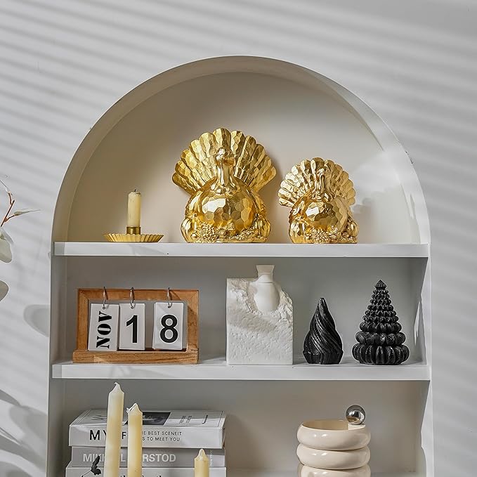 Thanksgiving Turkeys Decor, Gold Resin Turkey Figurine, Turkeys Statue for Decorating, Large Turkey Centerpiece for Table Kitchen Decoration, Harvest Home Decor