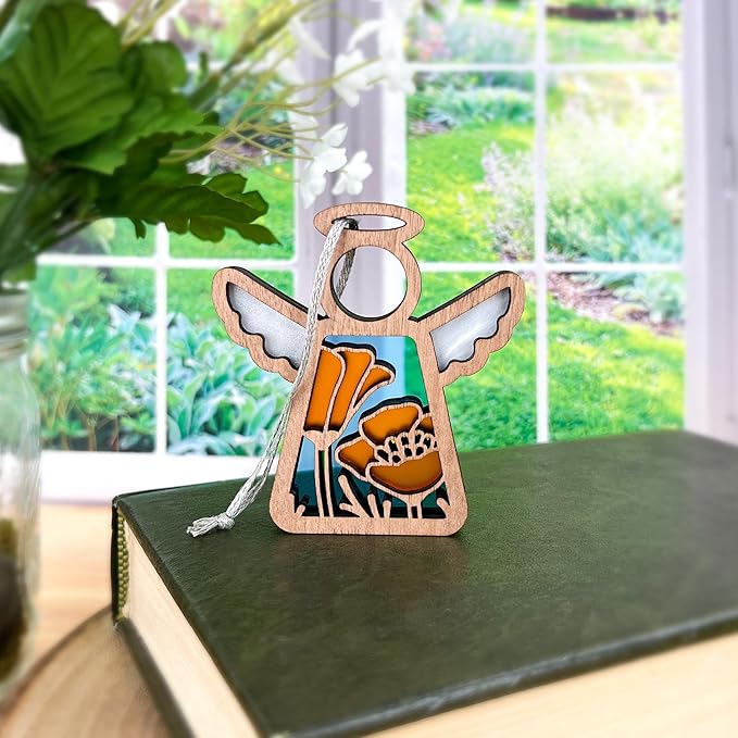 3.5" (H) California Poppy Ornament - Flower Suncatchers for Windows Hanging - Cozy Living Room Decor Aesthetic