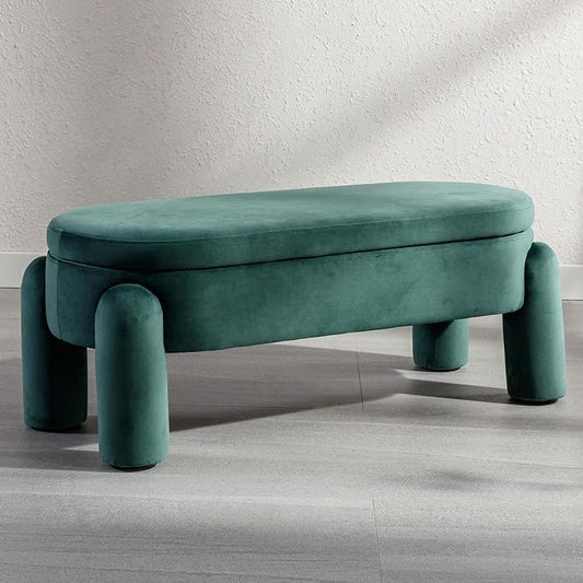 DUOMAY Velvet Storage Ottoman Bench, Upholstered Fabric Storage Bench End of Bed Stool for Bedroom Living Room Entryway, 44.75" Width, Green