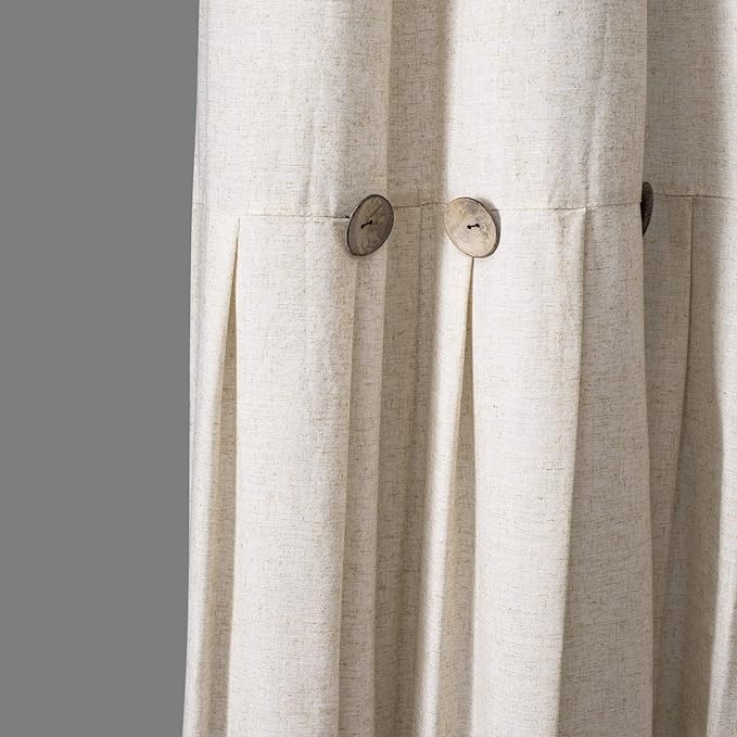 Awellife Farmhouse Cream Shower Curtain Button Linen Textured Woven Fabric,Country Style 72" W x 72" L