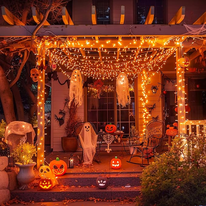 JMEXSUSS Orange Battery Operated Halloween Lights, 33ft 100 LED Battery Christmas String Lights, Orange Twinkle Mini Lights with Remote Indoor Outdoor Waterproof for Fall Halloween Decorations