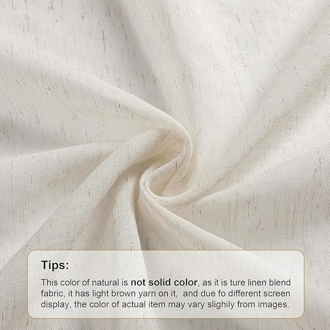 Aiyufeng Linen Sheer Curtains 63 Inch Length 2 Panels for Living Room, Farmhouse Light Filtering Voile Linen Drapes for Bedroom, Patio, Sliding Door, Each 40" W x 63" L