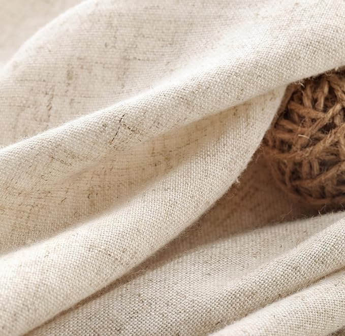 Awellife Farmhouse Beige Shower Curtain Button Linen Textured Woven Fabric,Pleated Grey Stripe,Country Style,72" W x 84" L