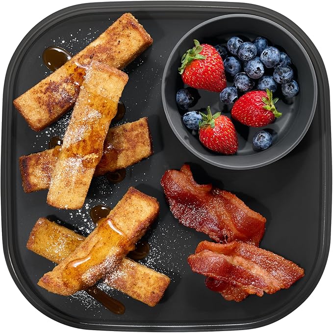 madesmart Dipware Reusable Dining Plate/Serving Tray for Appetizers and Snacks, Food-Safe Appetizer Serving Platter with Removable Dip Bowl, Carbon