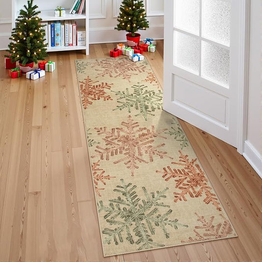 Lahome Snowflake Kitchen Runner - 2x6 Washable Rug Runner Carpet Runners for Hallway 6ft Non Skid, Soft Ultra-Thin Bathroom Runner Rugs for Hallway Laundry Bedroom (2x6ft,Multi)