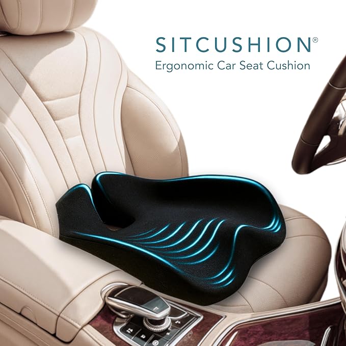 Car Seat Cushion for Driving — Orthopedic Memory Foam Car Seat Pad for Sciatica, Tailbone, and Back Pain Relief for Long Drives. Bonus: with Extra Non-Slip/Washable Cover(Black)