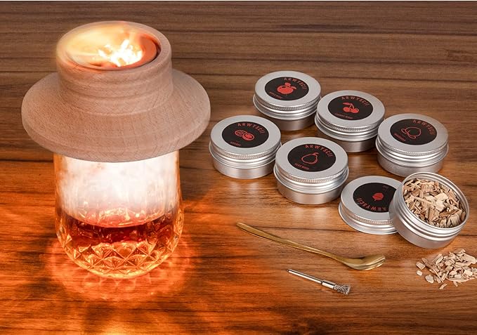 Premium Cocktail Smoker Kit with 6 Wood Smoking Chip Flavors - Perfect for Old-fashioned, Whiskey, and Bourbon Lovers. Great Gift Idea for Husband, or Father's Birthday, Holidays. (Torch Not Included)