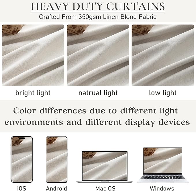 102 Inch Long Curtains Blackout for Bedroom 80 Inches Wide Total Each 40 2 Panels Pinch Pleated Linen Neutral Modern Farmhouse Style Window Drapes for Living Room Back Tab (Beige Ivory)