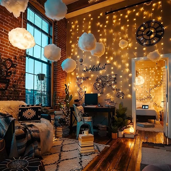 300 LED Curtain String Lights, Twinkle Fairy Lights for Bedroom with 8 Lighting Modes, USB Christmas Lights for Party Home Bedroom Indoor Wall Room Decor (Blue)